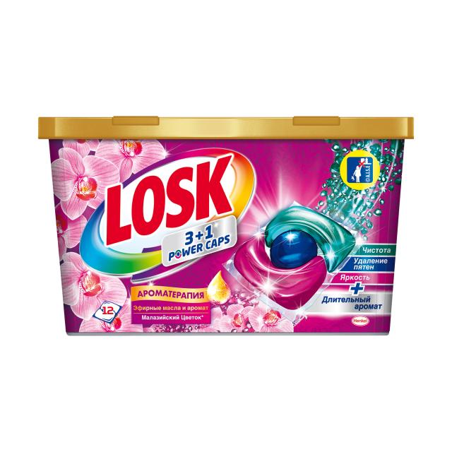 foto капсули для прання кольорових речей losk 3+1 power-caps аромотерапія малазійська квітка, 12 циклів прання, 12 шт
