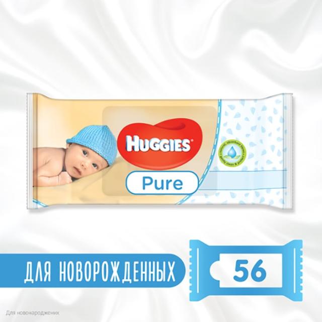 foto дитячі вологі серветки huggies pure для немовлят, 56 шт