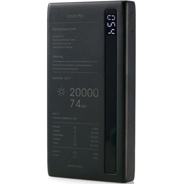 foto портативний зарядний пристрій power bank remax rpp-73 linon pro 20000 mah (чорний) 1325895