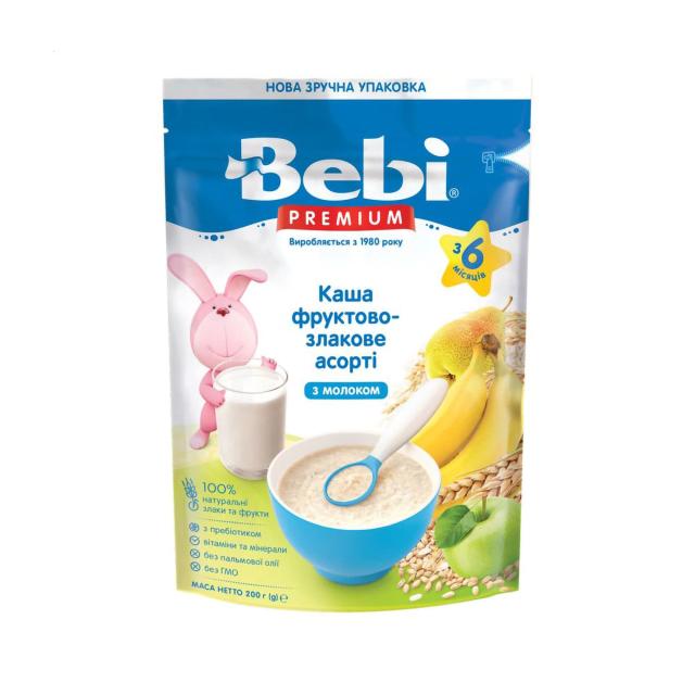 foto дитяча молочна каша bebi premium фруктово-злакове асорті, з 6 місяців, 200 г