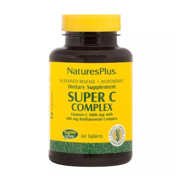 foto харчова добавка вітаміни в таблетках naturesplus super c complex вітамін c 1000 мг, біофлавоноїди 500 мг, 60 шт