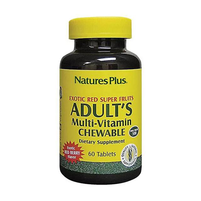 foto харчова добавка в жувальних таблетках naturesplus adult's мультивітаміни для дорослих, смак ягід, 60 шт