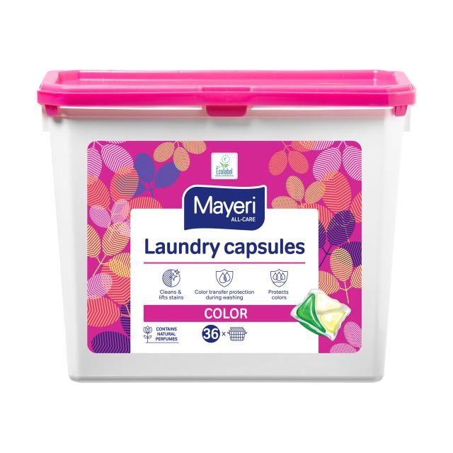 foto гель-капсули для прання кольорових речей mayeri laundry capsules color 36 циклів прання, 36 шт