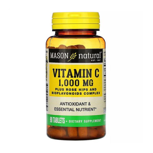 foto харчова добавка вітаміни в таблетках mason natural vitamin c вітамін c 1000 мг з шипшиною та біофлавоноїдами, 90 шт