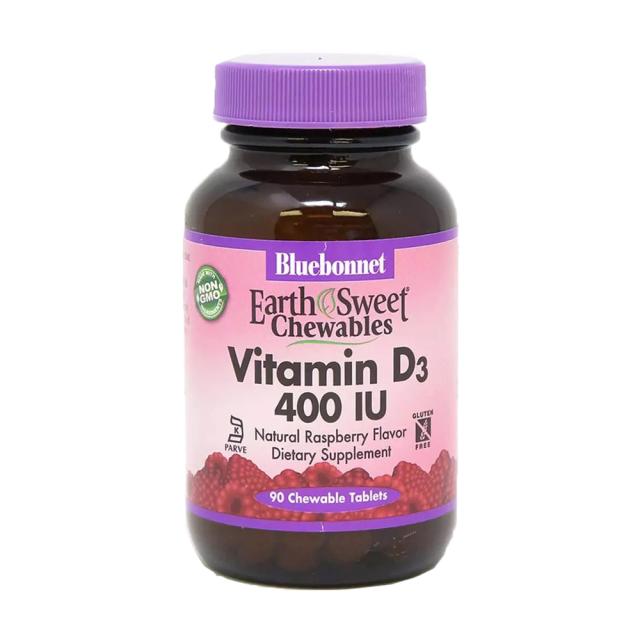 foto харчова добавка вітаміни в жувальних таблетках bluebonnet nutrition earth sweet chewables vitamin d3 400 мо зі смаком малини, 90 шт