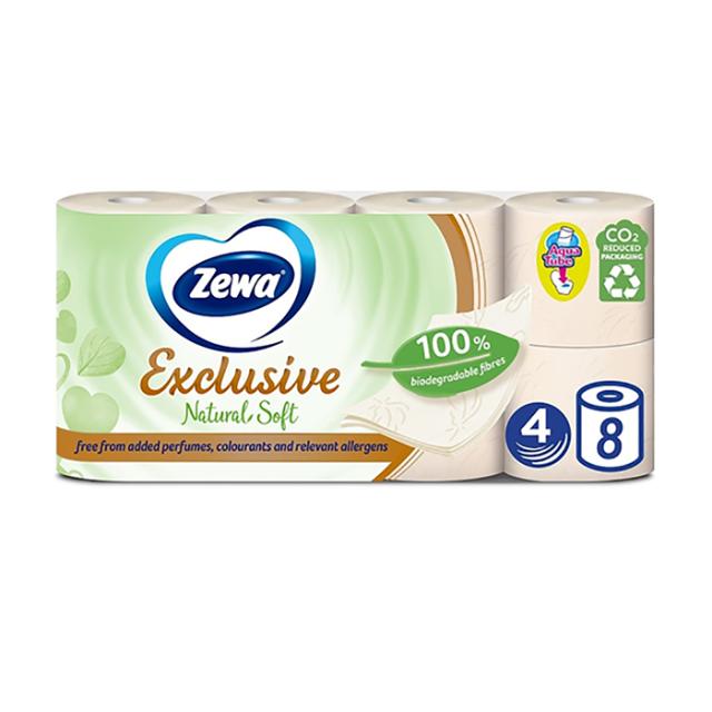 foto туалетний папір zewa exclusive natural soft білий, 4-шаровий 150 відривів, 8 рулонів