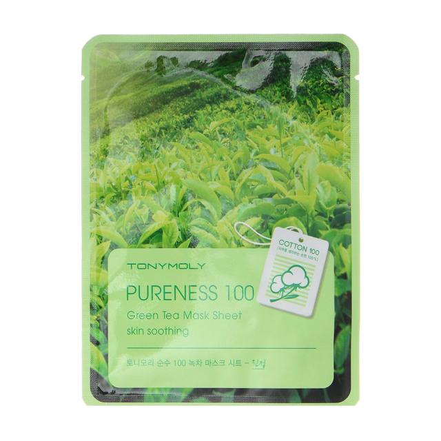 foto тканинна маска для обличчя tony moly pureness 100 green tea mask sheet з екстрактом зеленого чаю, 21 мл