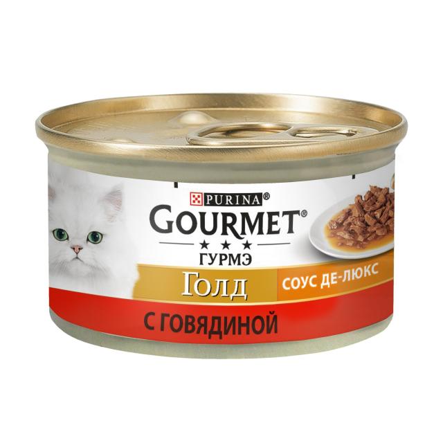 foto вологий корм для кішок purina gourmet gold соус де-люкс з яловичиною, 85 г