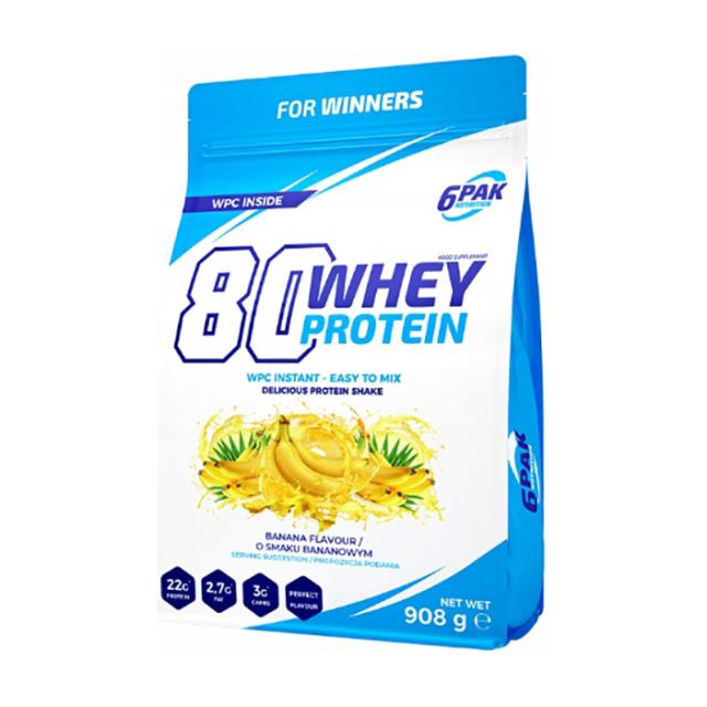 foto харчова добавка протеїн в порошку 6pak nutrition 80 whey protein банан, 908 г