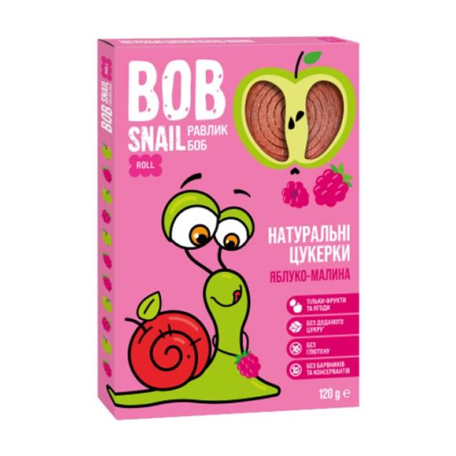 foto натуральні цукерки bob snail яблуко-малина, 120 г