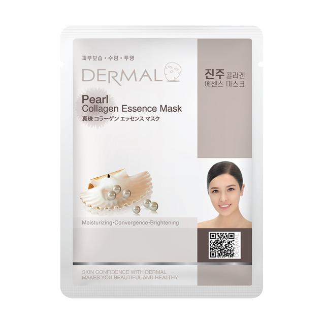 foto тканинна маска для обличчя dermal pearl collagen essence mask перлинний вітер з колагеном та порошком перлинної пудри, 28 г