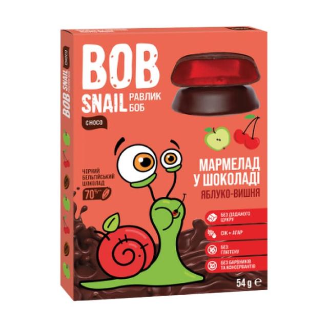foto мармелад bob snail яблуко-вишня в чорному шоколаді, 54 г