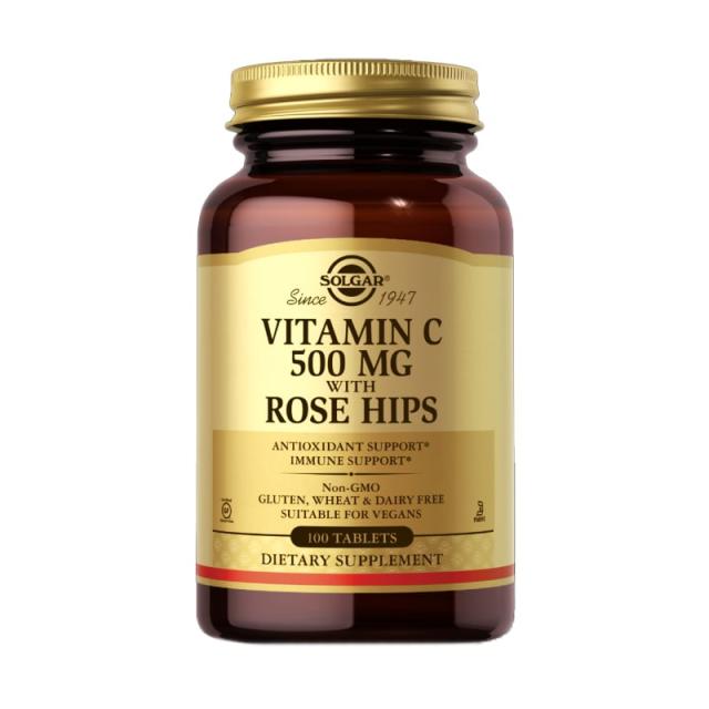 foto харчова добавка  в таблетках solgar vitamin c with rose hips вітамін c з шипшиною 500 мг, 250 шт
