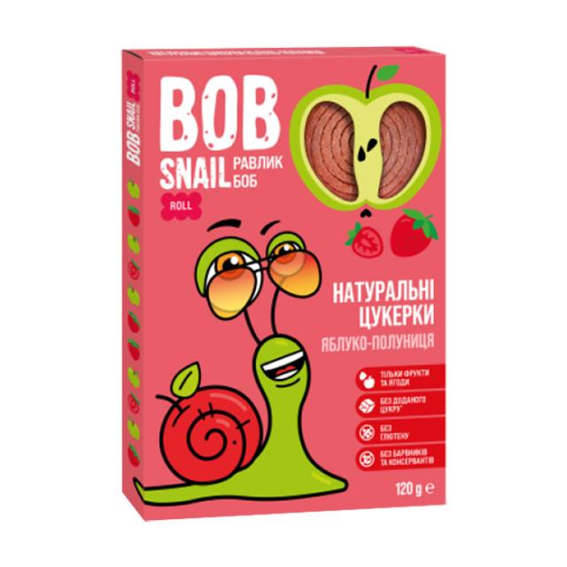 foto натуральні цукерки bob snail яблуко-полуниця, 120 г
