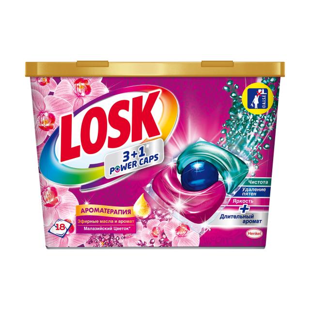 foto капсули для прання losk 3+1 power caps аромотерапія малазійська квітка, 18 циклів прання, 18 шт