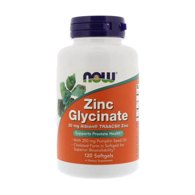 foto харчова добавка мінерали в капсулах now foods zinc glycinate гліцинат цинку, 120 шт