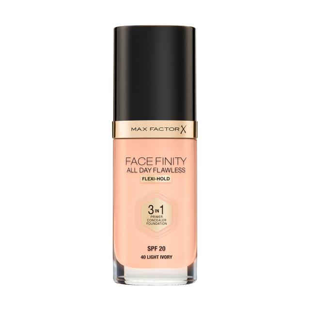 foto тональна основа для обличчя max factor facefinity all day flawless 3-in-1 foundation spf 20, 40 light ivory, 30 мл