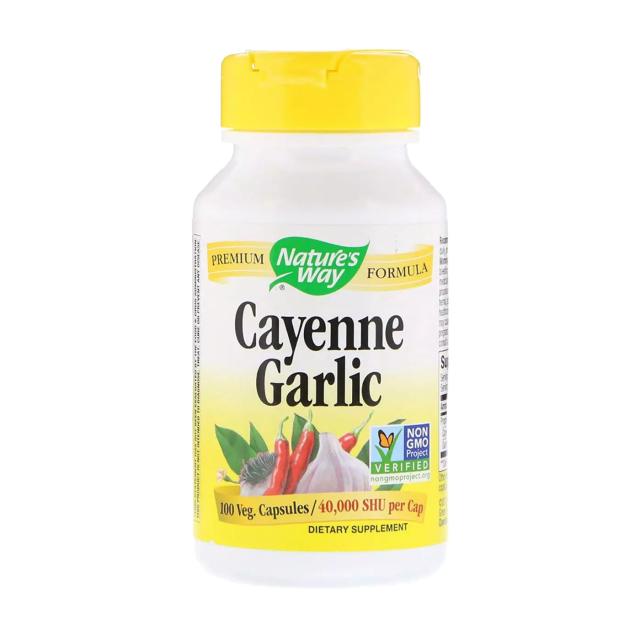 foto харчова добавка в капсулах nature's way cayenne garlic кайєнський перець та часник, 100 шт