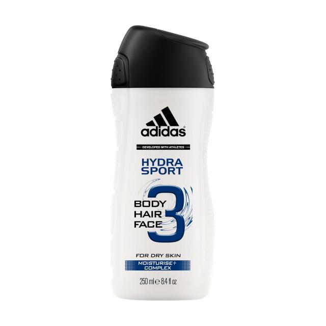 foto гель для волосся, тіла та обличчя adidas hydra sport 3in1 чоловічий, 250 мл