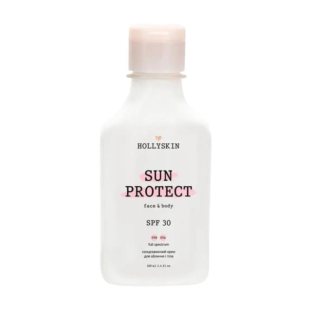 foto сонцезахисний крем для обличчя та тіла hollyskin sun protect spf 30, 100 мл