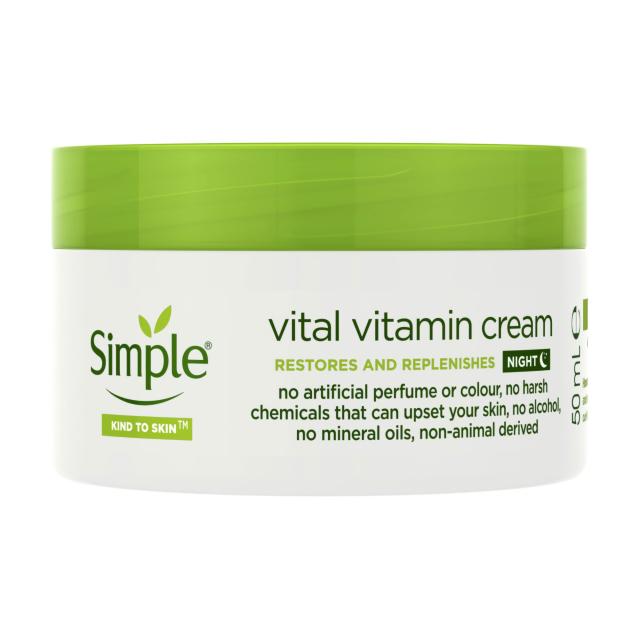 foto нічний вітамінний крем для обличчя simple kind to skin vital vitamin night cream, 50 мл