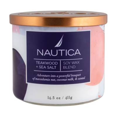 Podrobnoe foto ароматична свічка nautica teakwood & sea salt candle тикове дерево та морська сіль, 411 г
