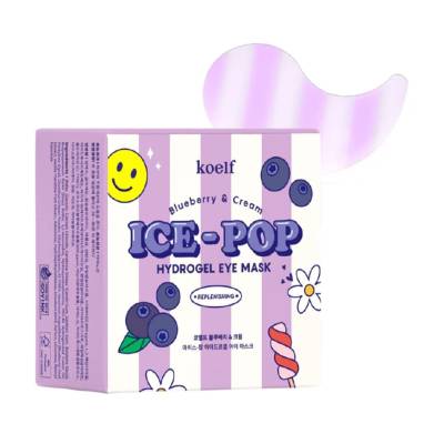 Podrobnoe foto гідрогелеві патчі для шкіри навколо очей koelf blueberry & cream ice-pop hydrogel eye mask з лохиною та вершками, 60 шт