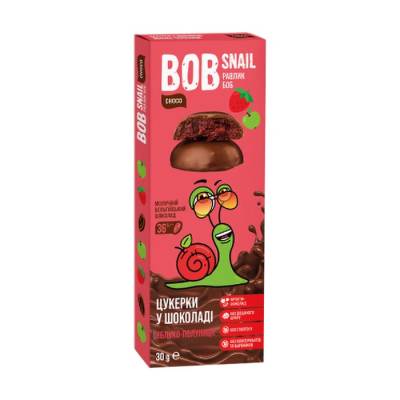 Podrobnoe foto натуральні цукерки bob snail яблучно-полуничні в бельгійському молочному шоколаді, 30 г