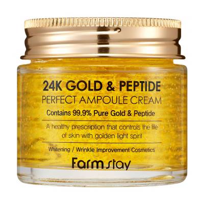Podrobnoe foto ампульний крем для обличчя farmstay 24k gold and peptide perfect ampoule cream з золотом та пептидами, 80 мл