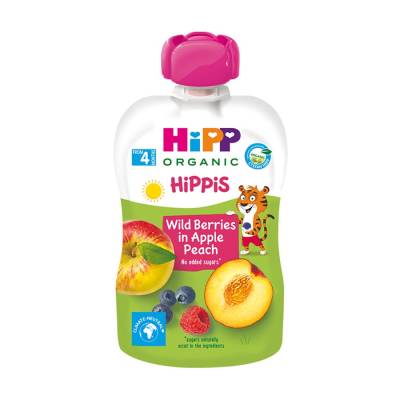 Podrobnoe foto дитяче фруктове пюре hipp hippis яблуко-персик-чорниця-малина, з 4 місяців, 100 г (пауч)