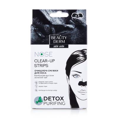 Podrobnoe foto очищувальні смужки для носа beauty derm clear-up strips з бамбуковим вугіллям, зелений чай, 3 шт