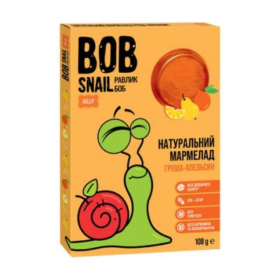 Podrobnoe foto натуральний мармелад bob snail груша-апельсин, круглий, 108 г