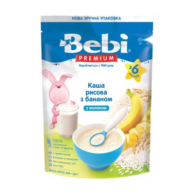 Podrobnoe foto дитяча молочна каша bebi premium рисова з бананом, з 6 місяців, 200 г
