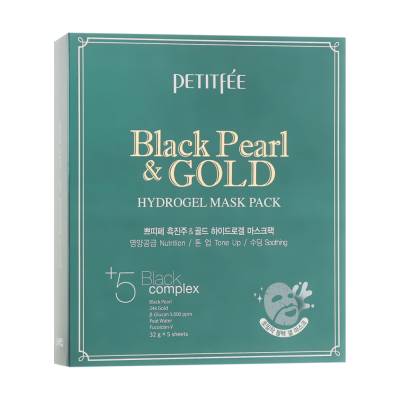 Podrobnoe foto гідрогелева маска для обличчя з золотом і чорним перлами petitfee & koelf black pearl & gold hydrogel mask pack, 5 шт