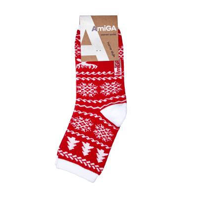 Podrobnoe foto шкарпетки жіночі amigа класичні, махрові, червоні з оленями, розмір 23-25