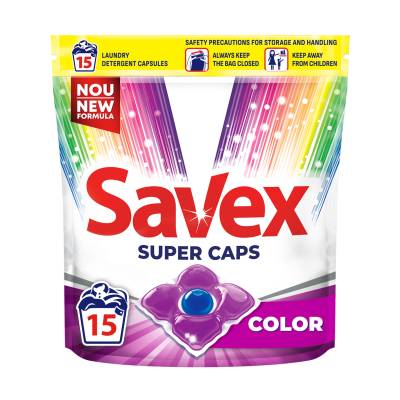 Podrobnoe foto капсули для прання savex super caps color, 15 циклів прання, 15 шт