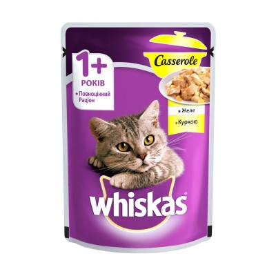 Podrobnoe foto вологий корм для кішок whiskas casserole з куркою в желе, 85 г
