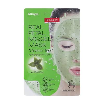 Podrobnoe foto гідрогелева маска для обличчя purederm real petal mg:gel mask green tea, 30 г