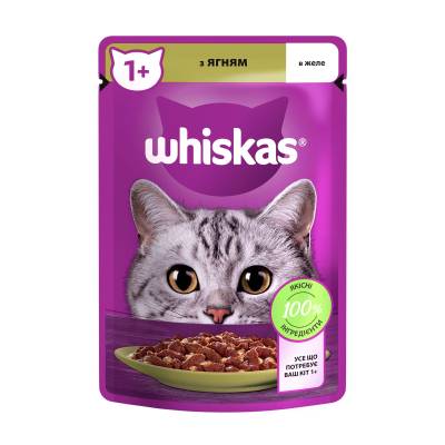 Podrobnoe foto вологий корм для дорослих кішок whiskas з ягням в желе, 85 г