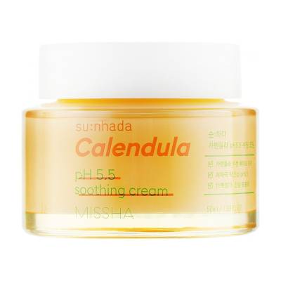 Podrobnoe foto заспокійливий крем missha su:nhada calendula ph 5.5 soothing cream для чутливої шкіри обличчя, 50 мл