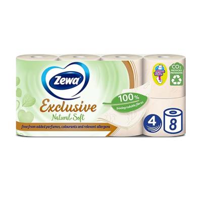 Podrobnoe foto туалетний папір zewa exclusive natural soft білий, 4-шаровий 150 відривів, 8 рулонів