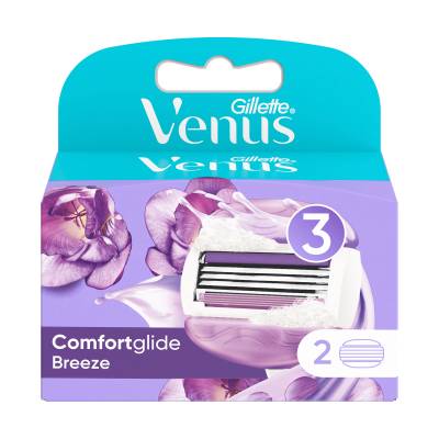 Podrobnoe foto змінні картриджі для гоління gillette venus comfort glide breeze жіночі, з вбудованими подушками з гелем, 2 шт