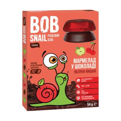 Podrobnoe foto мармелад bob snail яблуко-вишня в чорному шоколаді, 54 г