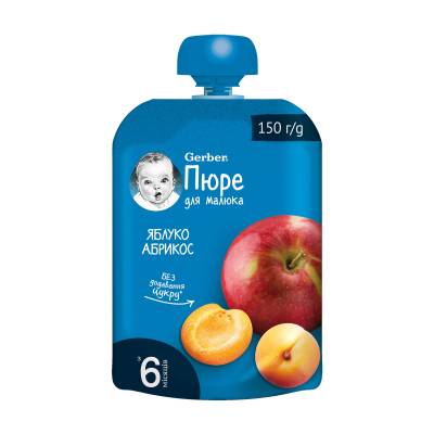 Podrobnoe foto дитяче фруктове пюре gerber яблуко та абрикос, з 6 місяців, 150 г