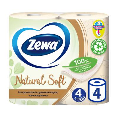 Podrobnoe foto туалетний папір zewa natural soft білий, 4-шаровий, 130 відривів, 4 рулони