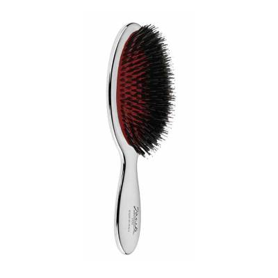 Podrobnoe foto щітка для волосся janeke mini hair brush срібна, з хромованим покриттям та щетиною кабана, розмір s