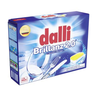 Podrobnoe foto таблетки для миття посуду в посудомийній машині dalli brillanz 2.0 all in 1, 40 шт