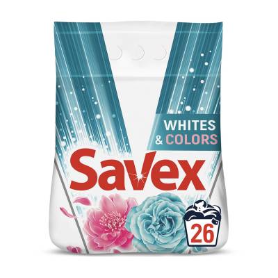 Podrobnoe foto пральний порошок для білих та кольорових речей savex whites & colors, автомат, 26 циклів прання, 4 кг