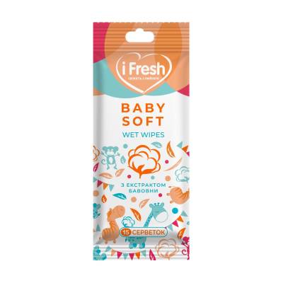 Podrobnoe foto дитячі вологі серветки ifresh baby soft wet wipes з екстрактом бавовни, 15 шт