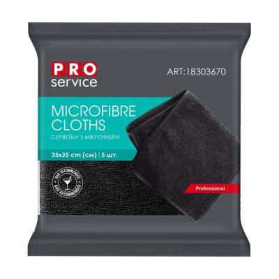 Podrobnoe foto серветки для прибирання pro service microfibre cloths універсальні, з мікрофібри, чорні, 5 шт